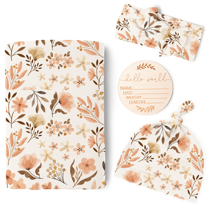 Newborn Receiving Blanket with Matching Headband and Beanie Set Baby Swaddle