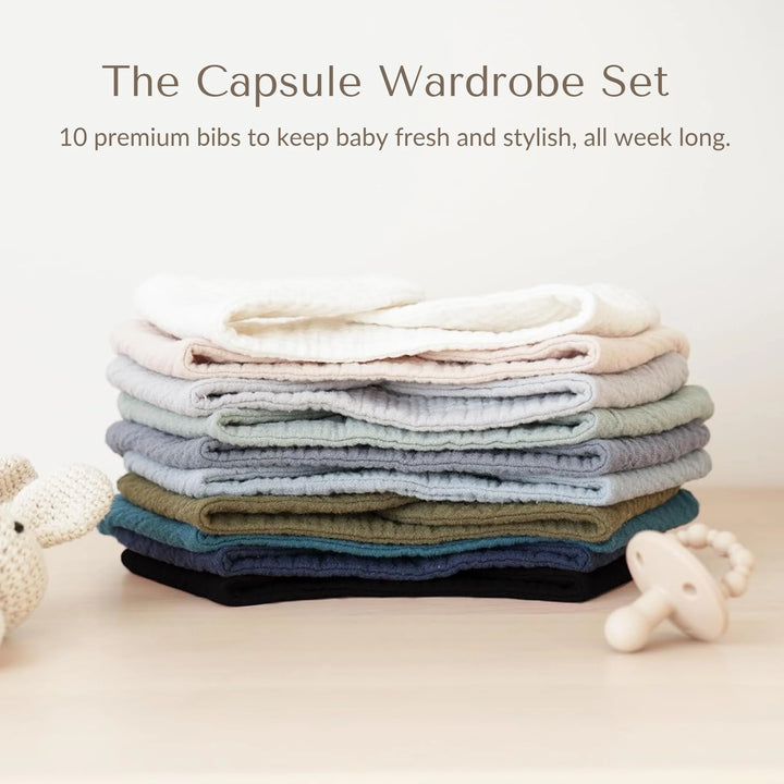 Konssy 10 Pack Baby Muslin Bandana Bibs for Drooling and Teething 100% Cotton, 6-Layer Bibs, Pre-Washed Soft & Absorbent, Adjustable Neck Fit, Boys & Girls 0-36M / Ice Blue / 6