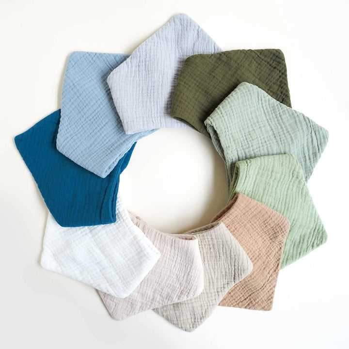 Konssy 10 Pack Baby Muslin Bandana Bibs for Drooling and Teething 100% Cotton, 6-Layer Bibs, Pre-Washed Soft & Absorbent, Adjustable Neck Fit, Boys & Girls 0-36M / Green Forest / 6