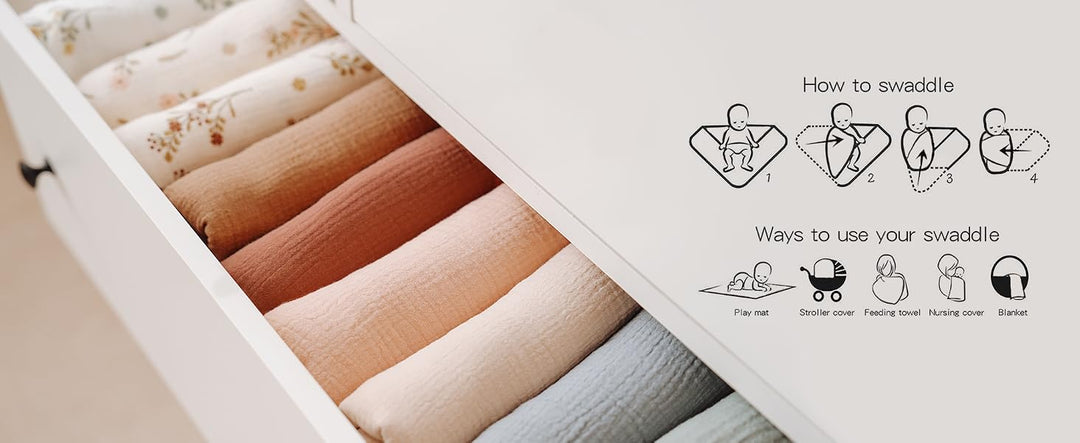 Konssy Muslin Swaddle Blankets, 100% Cotton Receiving Blankets, 47"x 47" - product details 2