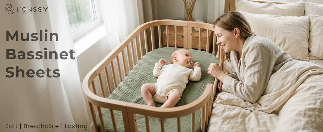 Konssy Muslin Bassinet Sheets for Baby Boys and Girls, 2 Pack, 33"x21" - product details 1