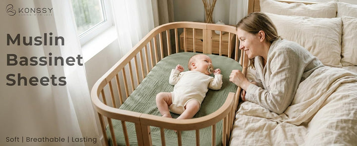 Konssy Muslin Bassinet Sheets for Baby Boys and Girls, 2 Pack, 33"x21" - product details 1