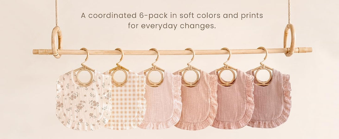 Konssy 6-Pack Muslin Baby Girl Bibs, 100% Soft Cotton Absorbent Drool Bibs - product details 2