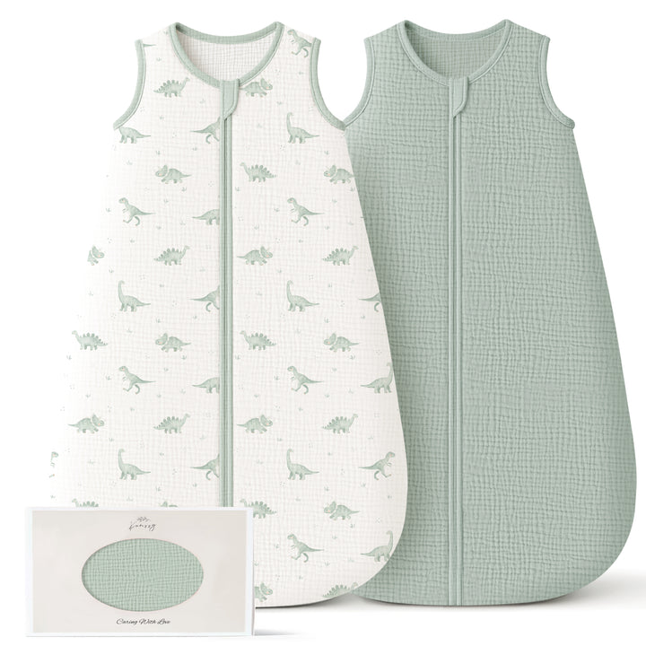 Konssy Muslin Baby Sleep Sack  6-12 Months 0.8 TOG, 2 Pack  100% Cotton Breathable Wearable Blanket with 2-Way Zipper for Baby Girls and Boys