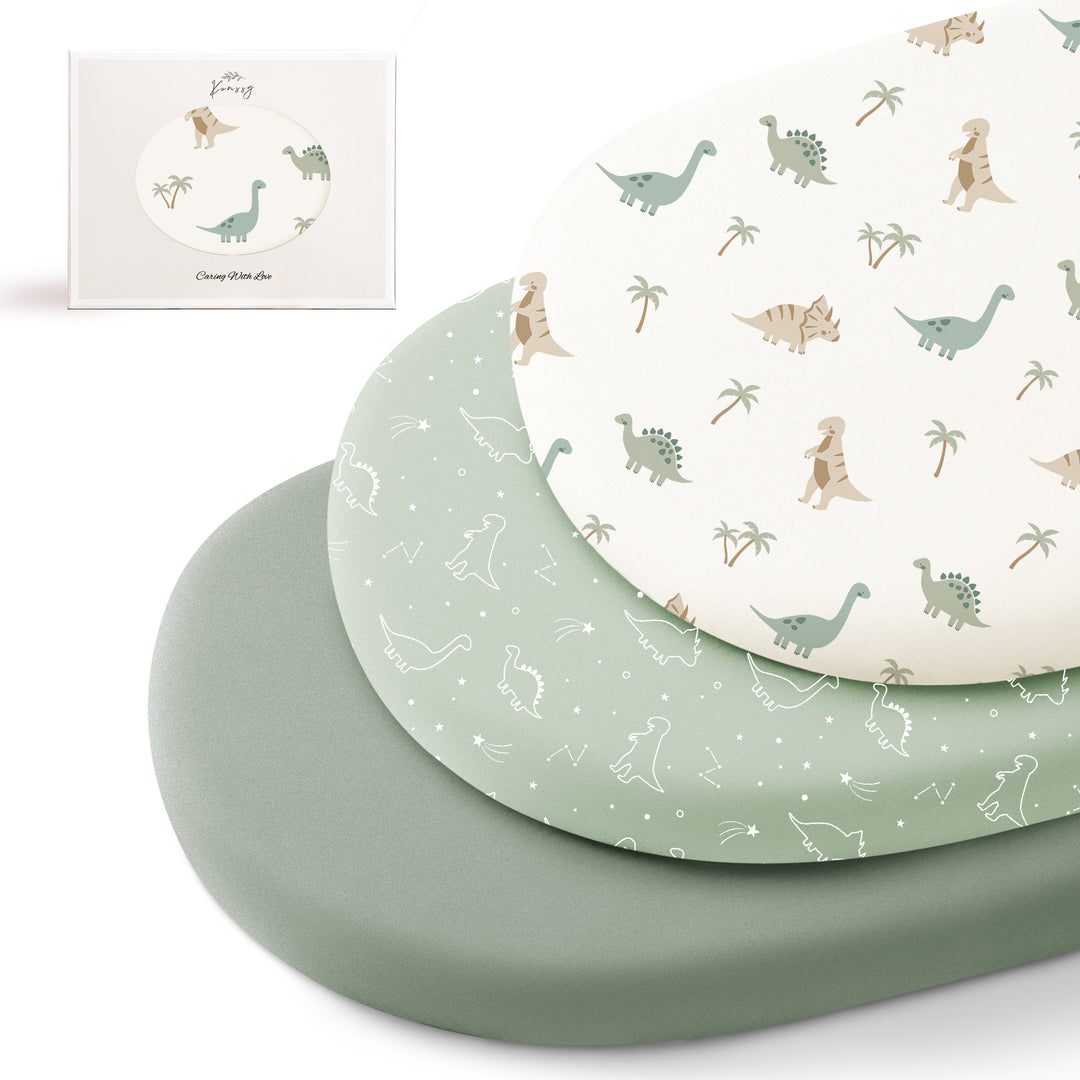 Konssy 3 Pack Stretchy Bassinet Sheets for Baby Girl Boy, Soft Breathable Baby Bassinet Mattress Sheets Fit for Hourglass Oval Cradle, Moses Basket Rectangle Mattress