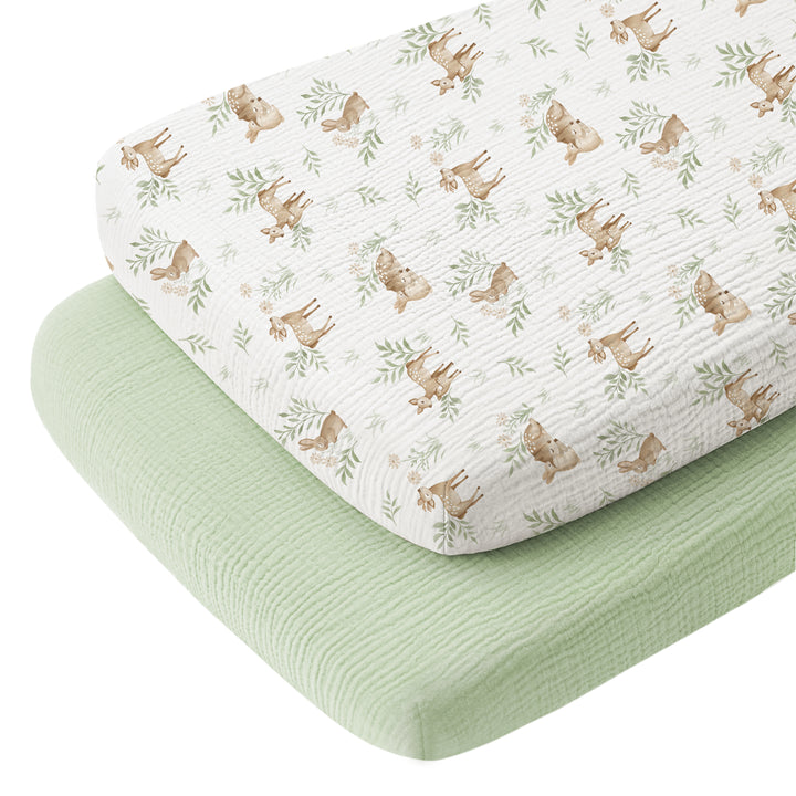 Konssy Muslin Fitted Bassinet Sheets 2 Pack for Baby Girl Boy, Soft Bedside Sleeper Bassinet Sheets Fit for Baby Bassinets, Moses Basket Oval Rectangle Pad/Mattress