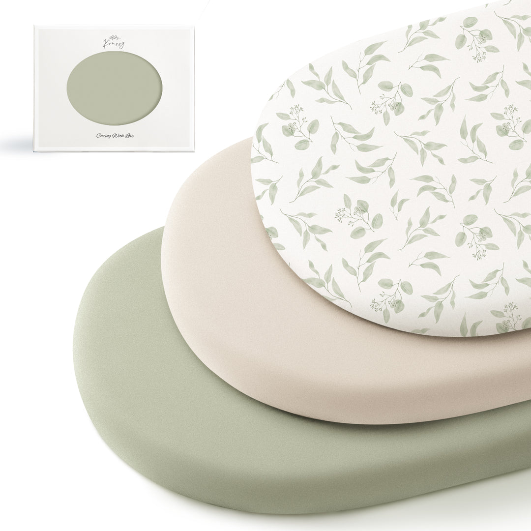 Konssy 3 Pack Stretchy Bassinet Sheets for Baby Girl Boy, Soft Breathable Baby Bassinet Mattress Sheets Fit for Hourglass Oval Cradle, Moses Basket Rectangle Mattress