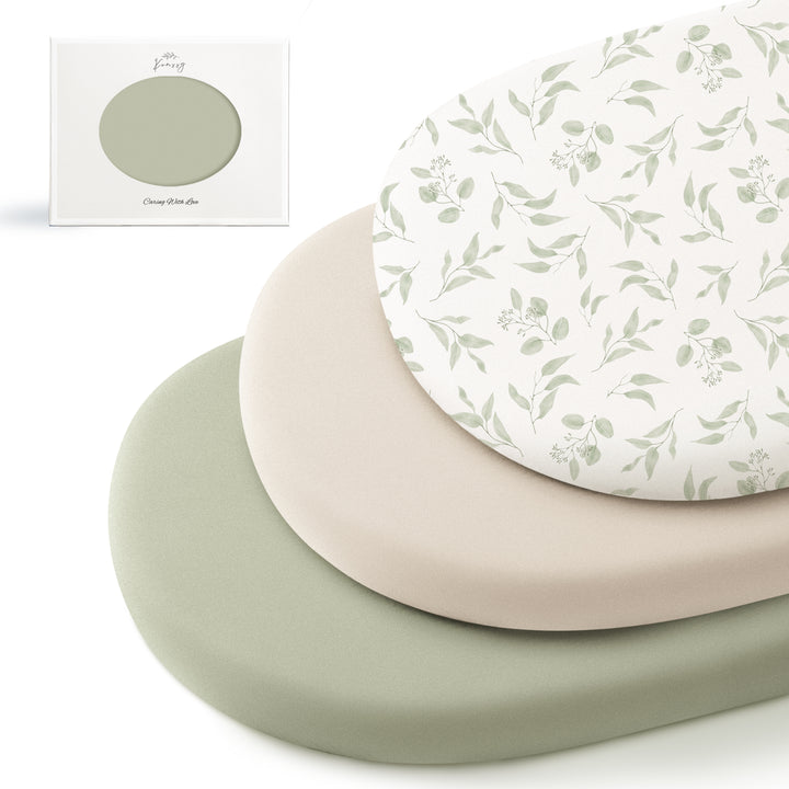Konssy 3 Pack Stretchy Bassinet Sheets for Baby Girl Boy, Soft Breathable Baby Bassinet Mattress Sheets Fit for Hourglass Oval Cradle, Moses Basket Rectangle Mattress