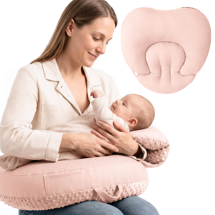 Konssy Nursing Pillow for Breastfeeding and Bottle Feeding, Safety Guard Baby Feeding Pillow, Gentle Incline, Waist Strap, Side Pocket for New Moms Home and Travel