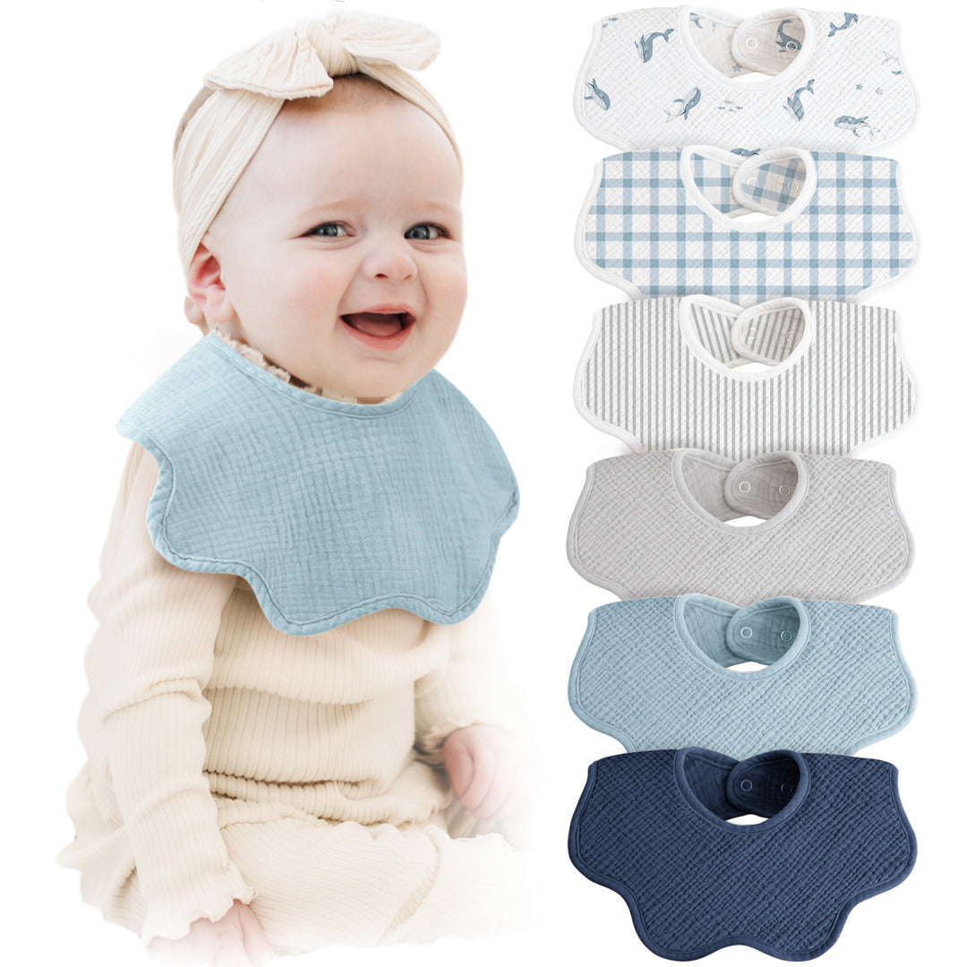 Konssy Muslin Baby Bibs 100% Cotton Absorbent Bandana Drool Bibs for Teething and Drooling, 6-Pack for Baby Boys & Girls