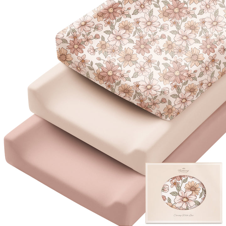 Konssy 3 Pack Stretchy Changing Pad Covers for Girl, Boy, Silky Soft Changing Table Cover, Breathable Baby Nursery Diaper Chang Pad Sheets