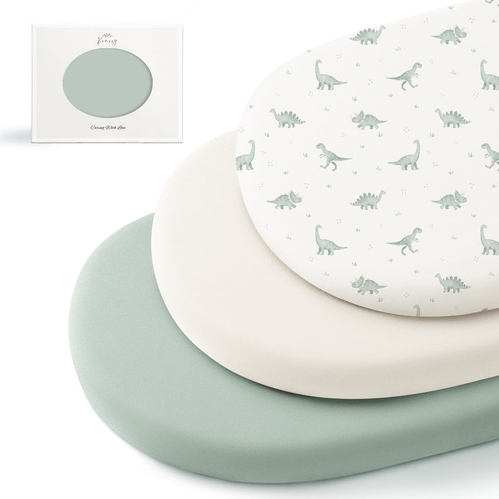 Konssy 3 Pack Stretchy Bassinet Sheets for Baby Girl Boy, Soft Breathable Baby Bassinet Mattress Sheets Fit for Hourglass Oval Cradle, Moses Basket Rectangle Mattress