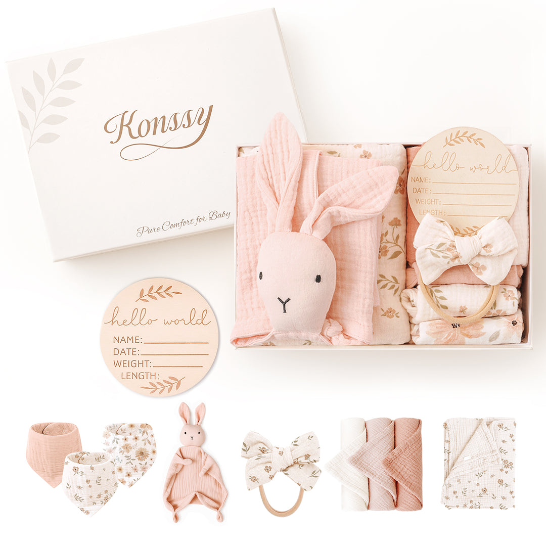 Konssy Baby Shower Gifts, Baby Girl Newborn Essentials Set, Gender Reveal Gifts