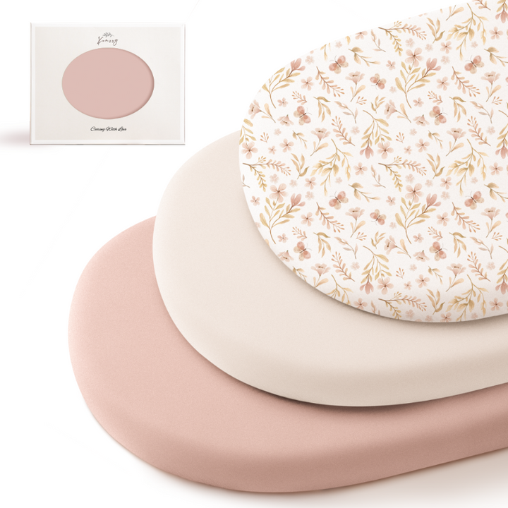 Konssy 3 Pack Stretchy Bassinet Sheets for Baby Girl Boy, Soft Breathable Baby Bassinet Mattress Sheets Fit for Hourglass Oval Cradle, Moses Basket Rectangle Mattress