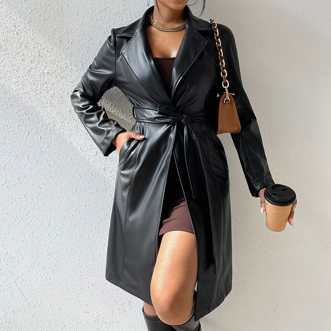 Womens Leather Jackets Trench Coat Blazer Lapel Faux Open Front with B KONSSY Womens Leather Jackets Trench Coat Blazer Lapel Faux Open Front with B KONSSY
