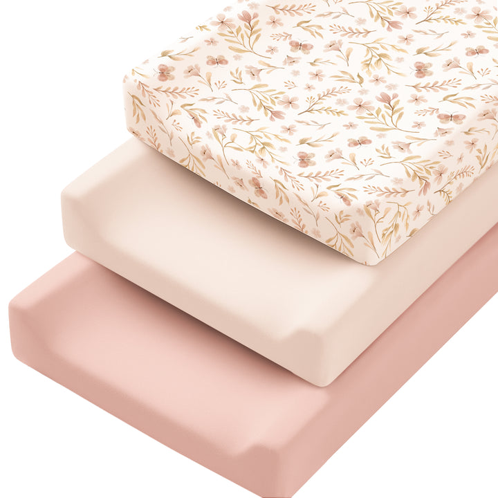 Konssy 3 Pack Stretchy Changing Pad Covers for Girl, Boy, Silky Soft Changing Table Cover, Breathable Baby Nursery Diaper Chang Pad Sheets