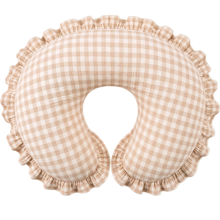 Konssy 100% Muslin Cotton Soft Nursing Pillow Covers with Ruffle Trim Covers Only, Breathable & Machine Washable Slipcover, Baby Breastfeeding Pillow Cover for Newborn Boys & Girls, in gift box