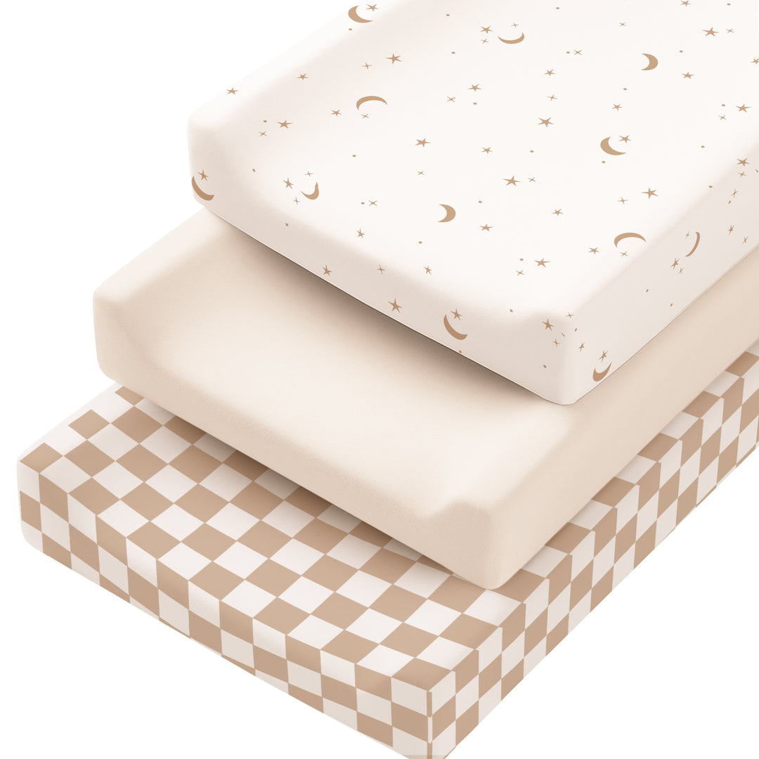 Konssy 3 Pack Stretchy Changing Pad Covers for Girl, Boy, Silky Soft Changing Table Cover, Breathable Baby Nursery Diaper Chang Pad Sheets