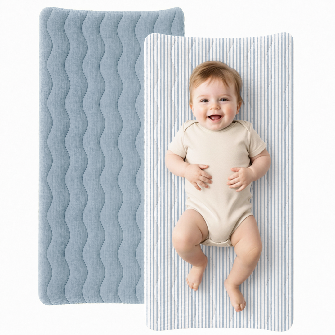Konssy Waterproof Muslin Changing Pad Cover 2 Pack, 100% Cotton Quilted Diaper Changing Table Sheets, Soft Breathable Boho Nursery Bedding for Baby, Silent & Absorbent Standard Fit