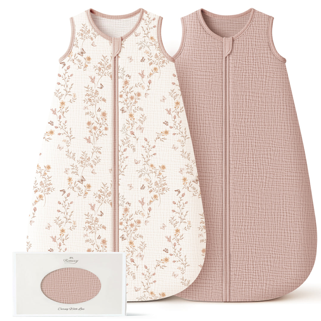 Konssy Muslin Baby Sleep Sack 0-6 Months, 0.8 TOG Baby Wearable Blanket