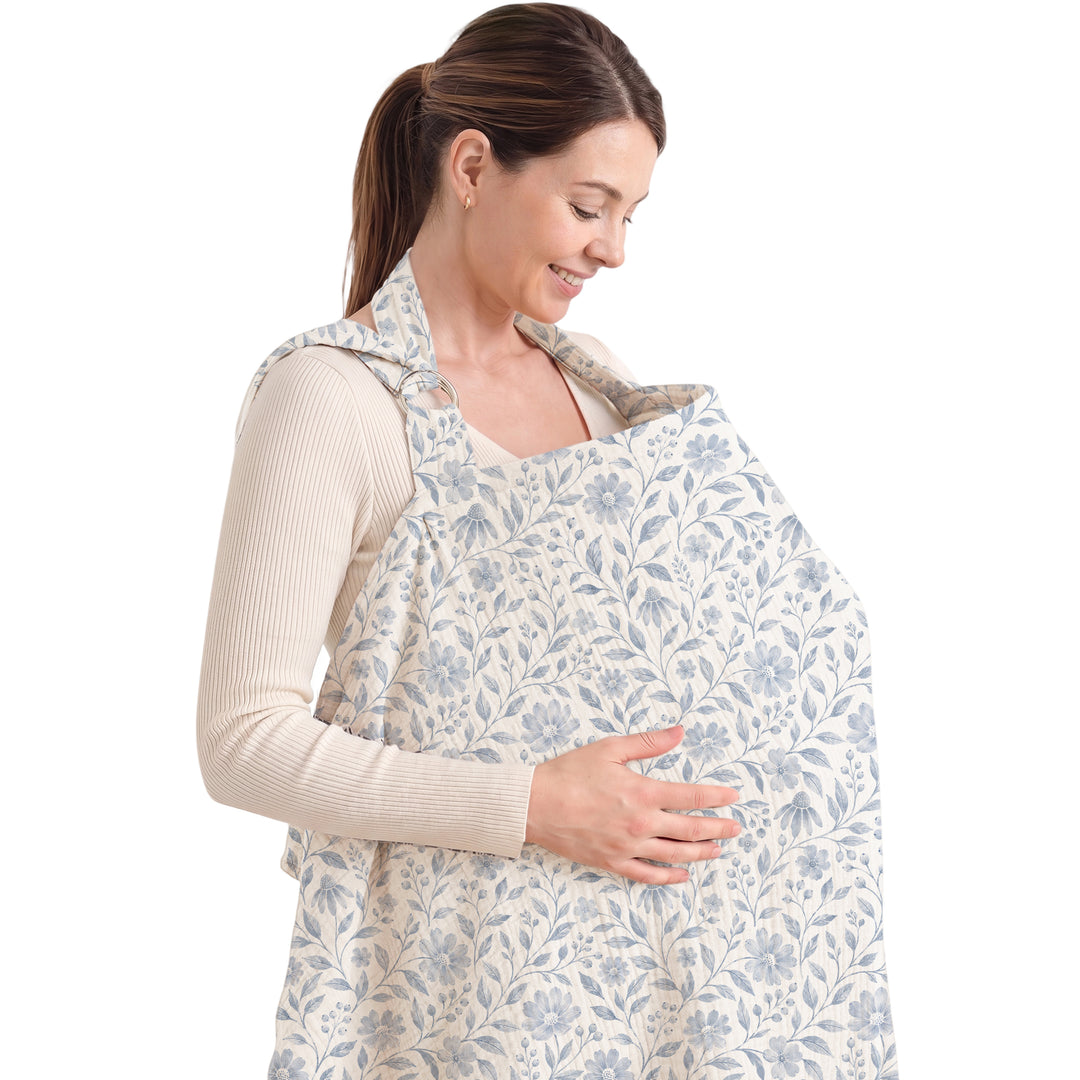 Konssy Muslin Nursing Cover for Baby Breastfeeding, Breathable 100% Cotton Breastfeeding Cover with Rigid Hoop for Mother Nursing Apron, Multi-use Carseat Canopy (Camel)