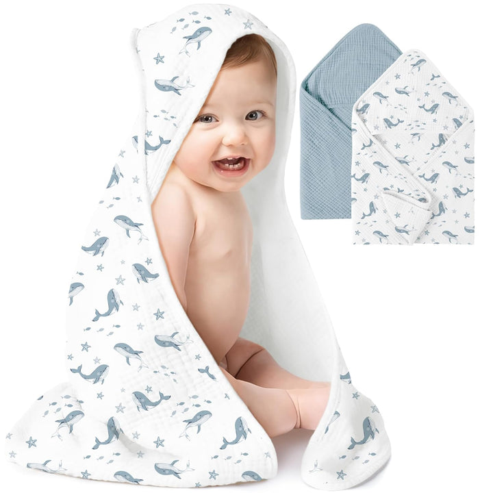 Konssy 2-Pack Muslin Hooded Baby Towels