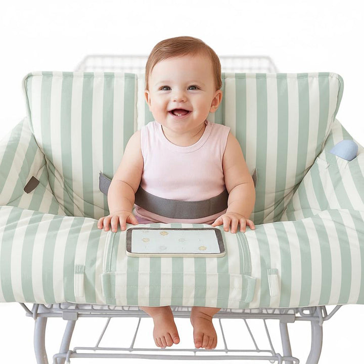 Konssy Shopping Cart Cover for Baby, High Chair Cover, 360° Protection Grocery Cart Seat Cover with Storage Pockets, Soft, Machine Washable, Portable with Carry Bag, Boys & Girls, Wide Green