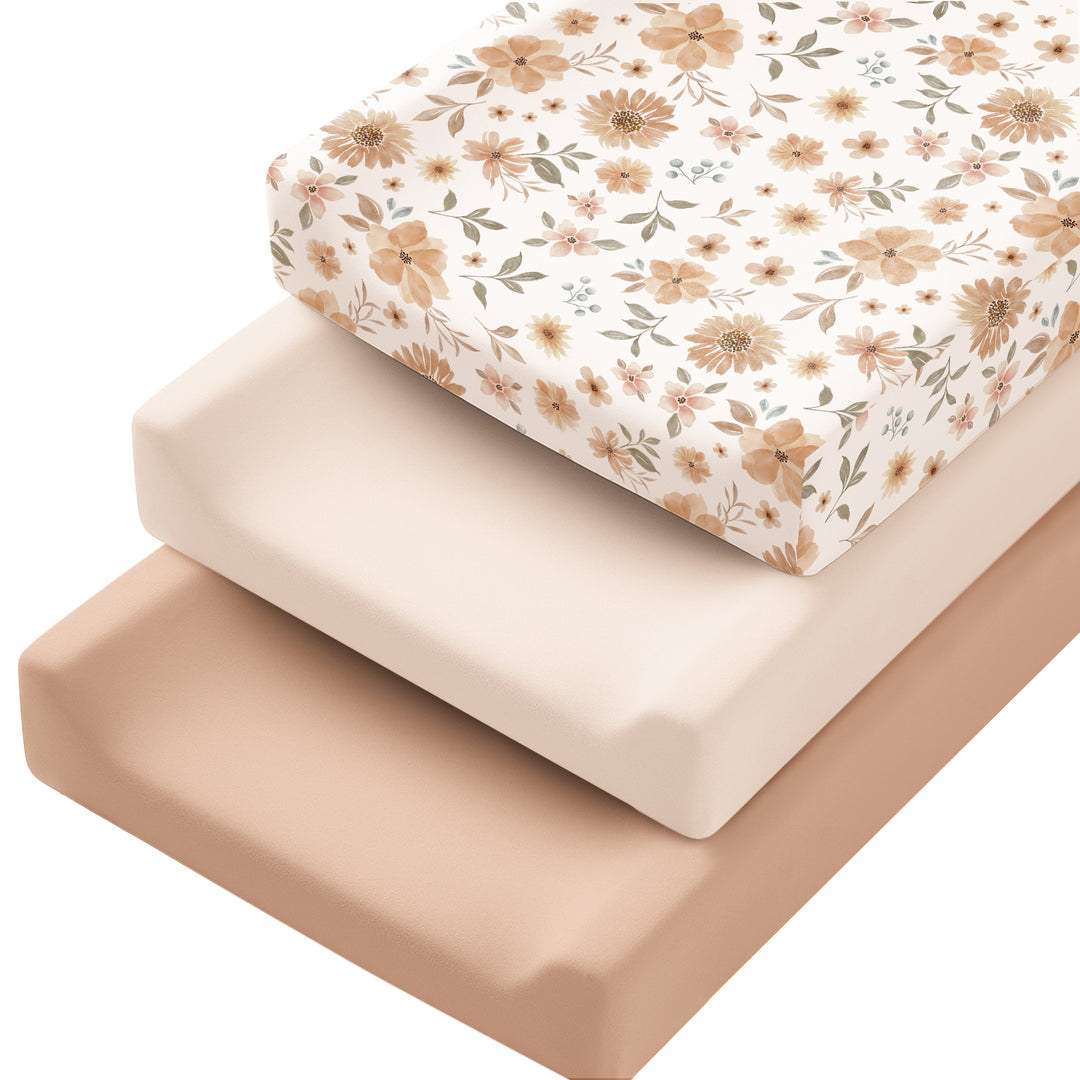 Konssy 3 Pack Stretchy Changing Pad Covers for Girl, Boy, Silky Soft Changing Table Cover, Breathable Baby Nursery Diaper Chang Pad Sheets