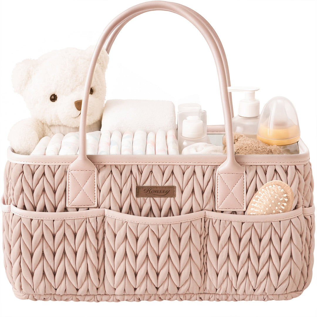 Konssy Braided Quilted Diaper Caddy Organizer
