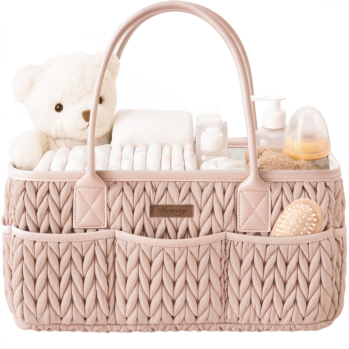 Konssy Braided Quilted Diaper Caddy Organizer