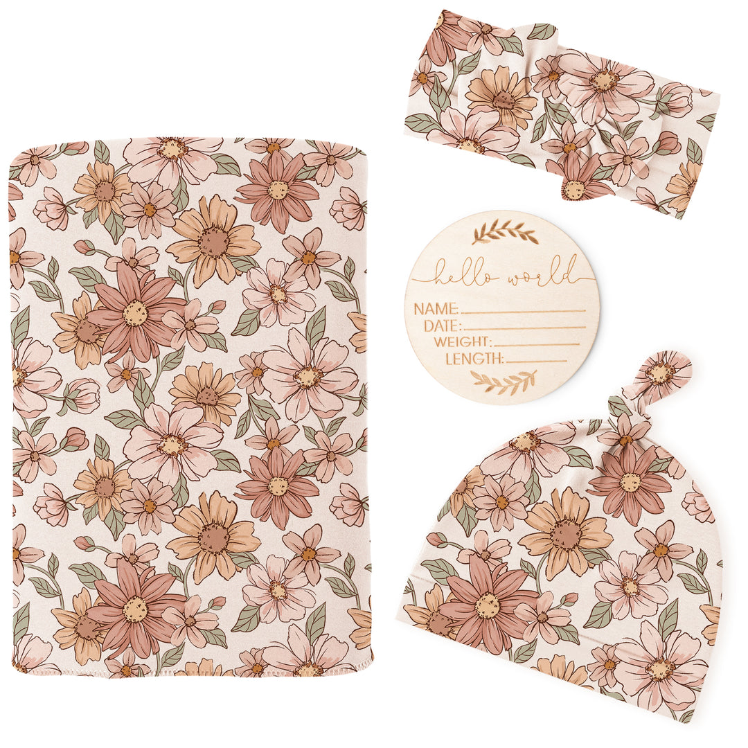 Newborn Receiving Blanket with Matching Headband and Beanie Set Baby Swaddle