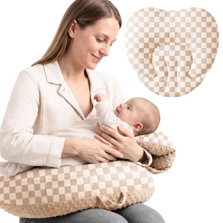 Konssy Nursing Pillow for Breastfeeding and Bottle Feeding, Safety Guard Baby Feeding Pillow, Gentle Incline, Waist Strap, Side Pocket for New Moms Home and Travel