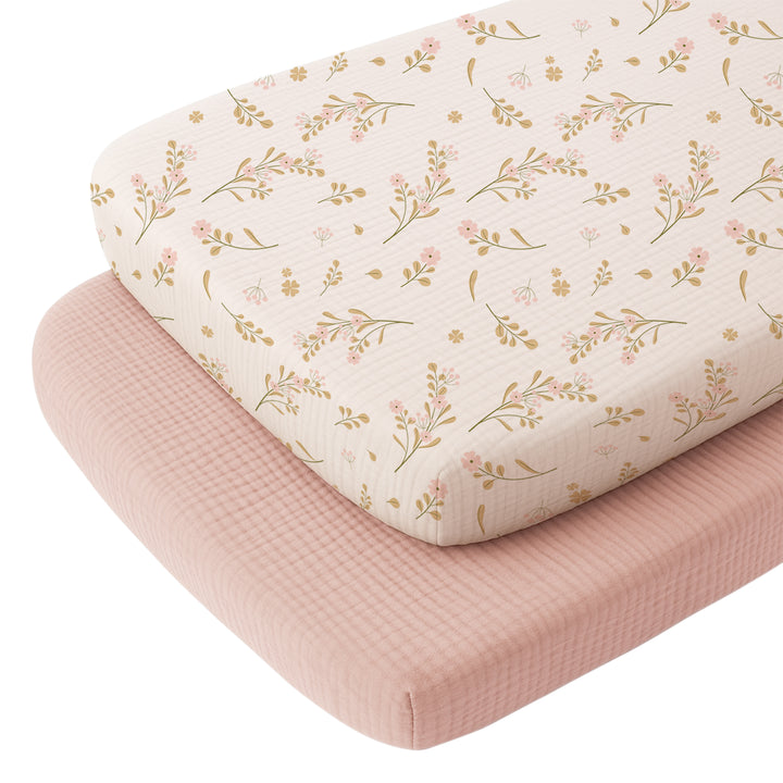 Konssy Muslin Fitted Bassinet Sheets 2 Pack for Baby Girl Boy, Soft Bedside Sleeper Bassinet Sheets Fit for Baby Bassinets, Moses Basket Oval Rectangle Pad/Mattress