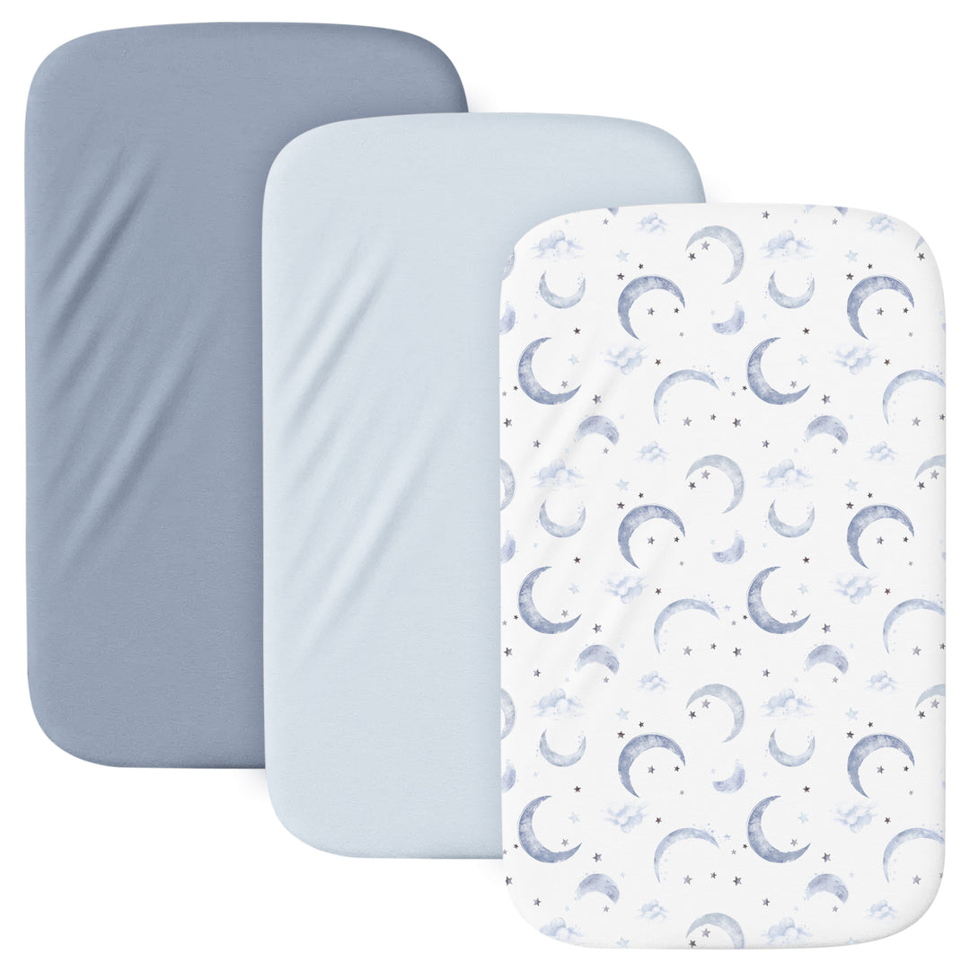 Konssy Silky Soft Bassinet Sheets 3 Pack, Ultra-Stretchy Bassinet Mattress Sheets 33"x 21" for Baby Girl Boy
