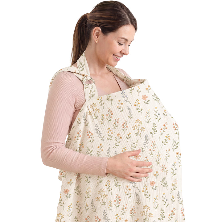 Konssy Muslin Nursing Cover for Baby Breastfeeding, Breathable 100% Cotton Breastfeeding Cover with Rigid Hoop for Mother Nursing Apron, Multi-use Carseat Canopy (Camel)