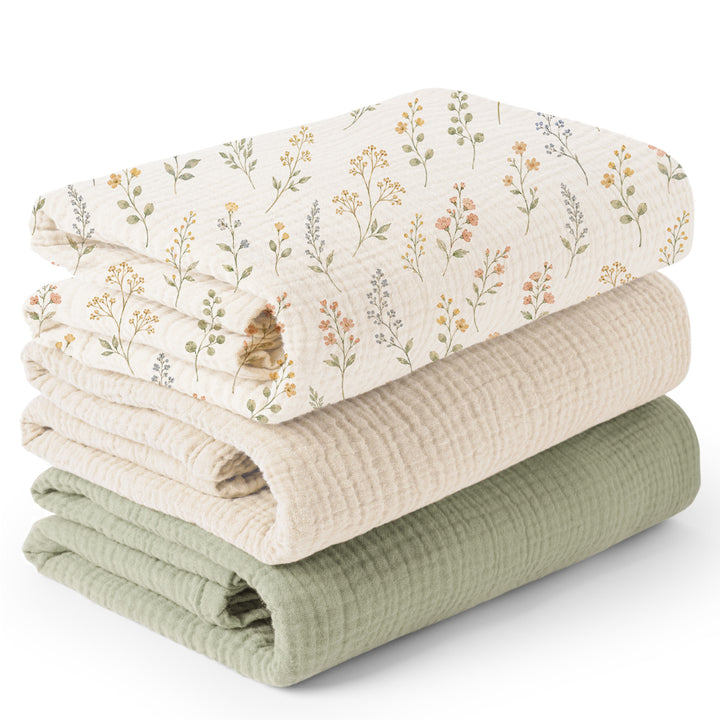 Konssy 3-Pack Muslin Baby Swaddle Blankets, 47 x 47 in Receiving Blankets