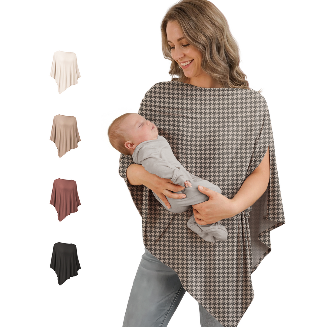 Konssy Rayon Made from Bamboo Nursing Cover for Breastfeeding, Buttery-Soft 360° Full Privacy Nursing Poncho, Breathable Stretchy Breastfeeding Cover, Multi-Use Car Seat Canopy (Black Hound)