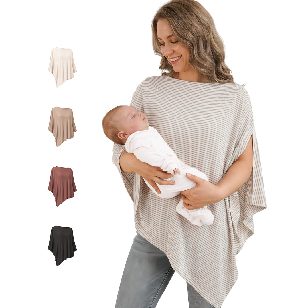 Konssy Nursing Cover for Breastfeeding, 360 Full Privacy Breathable Breastfeeding Cover, Multi-use Carseat Canopy (Grey Stripe)
