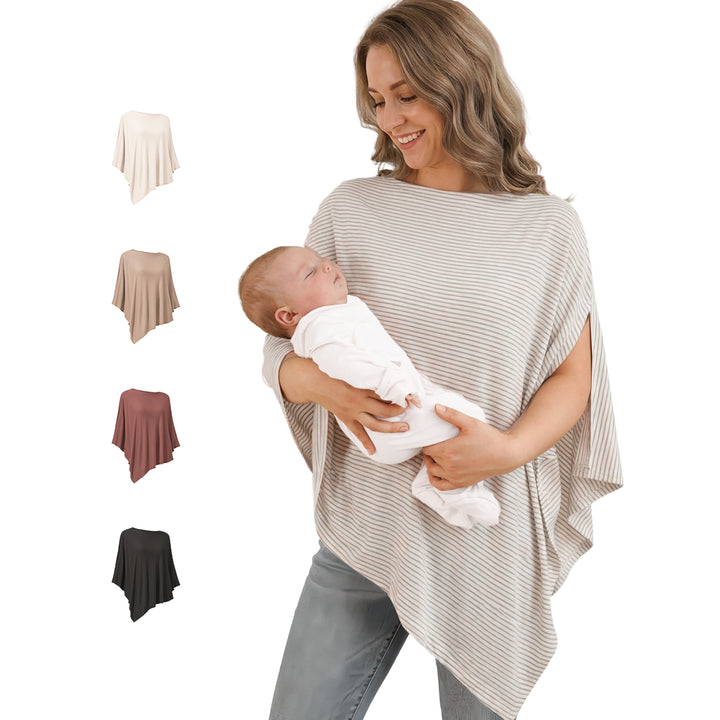 Konssy Nursing Cover for Breastfeeding, 360 Full Privacy Breathable Breastfeeding Cover, Multi-use Carseat Canopy (Grey Stripe)