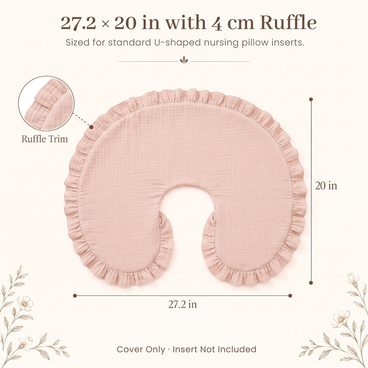 Konssy 100% Muslin Cotton Soft Nursing Pillow Covers with Ruffle Trim Covers Only, Breathable & Machine Washable Slipcover, Baby Breastfeeding Pillow Cover for Newborn Boys & Girls, in gift box