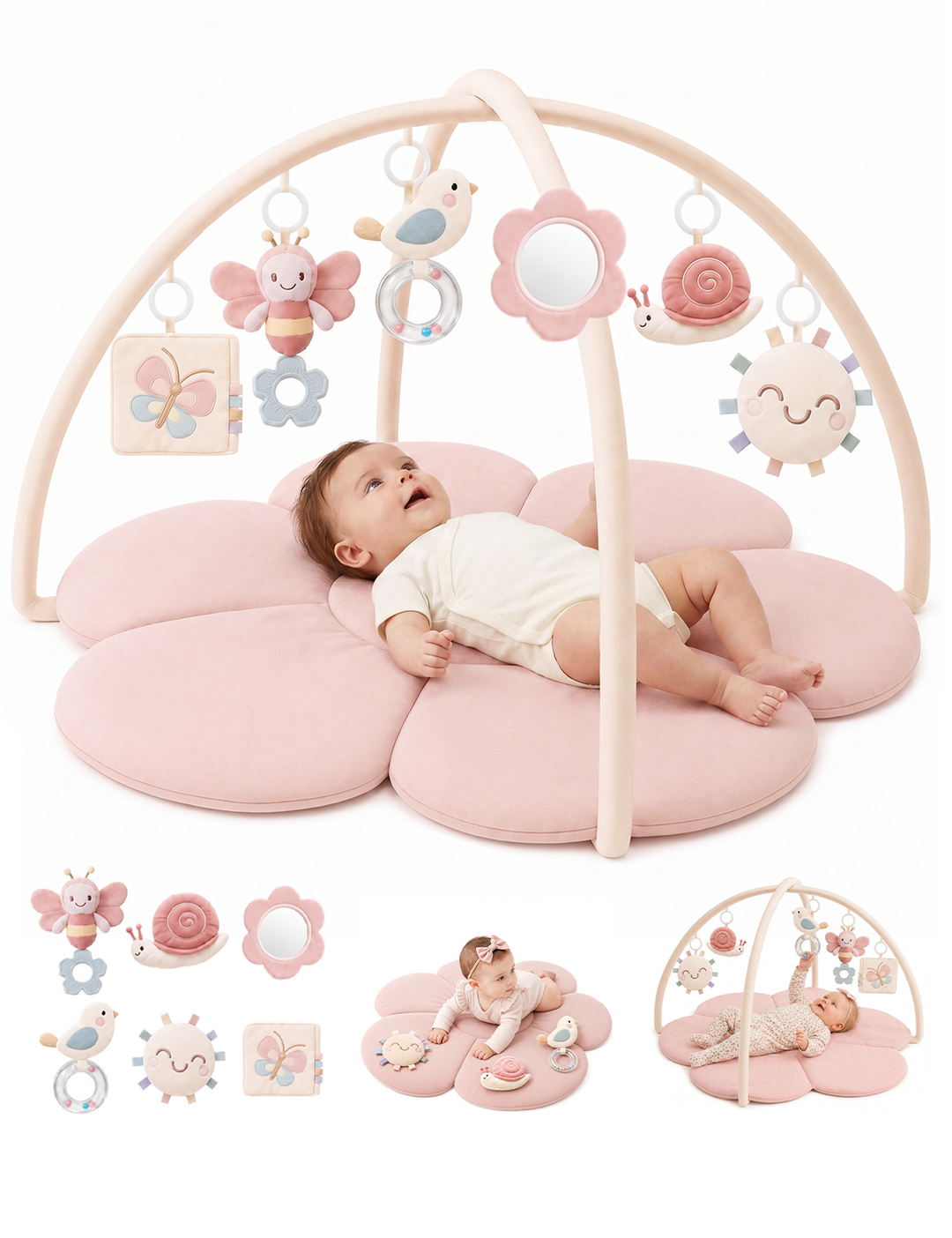 Konssy Baby Play Gym & Activity Mat, Oversized Flower-Shaped Tummy Time Mat