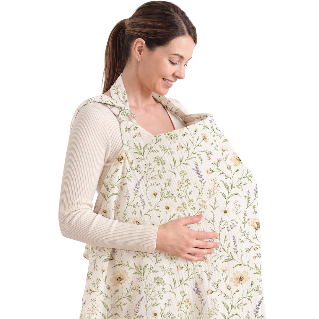 Konssy Muslin Nursing Cover for Baby Breastfeeding, Breathable 100% Cotton Breastfeeding Cover with Rigid Hoop for Mother Nursing Apron, Multi-use Carseat Canopy (Camel)