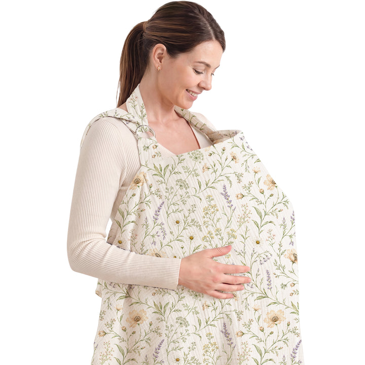 Konssy Muslin Nursing Cover for Baby Breastfeeding, Breathable 100% Cotton Breastfeeding Cover with Rigid Hoop for Mother Nursing Apron, Multi-use Carseat Canopy (Camel)