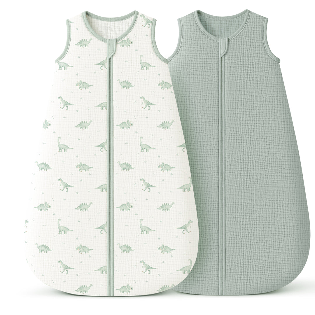 Konssy Muslin Baby Sleep Sack 0-6 Months 0.8 TOG, 2 Pack 100% Cotton Wearable Blanket for Babies, 2-Way Zipper Breathable Sleeping Sack Infant Toddler Essentials for Girls and Boys