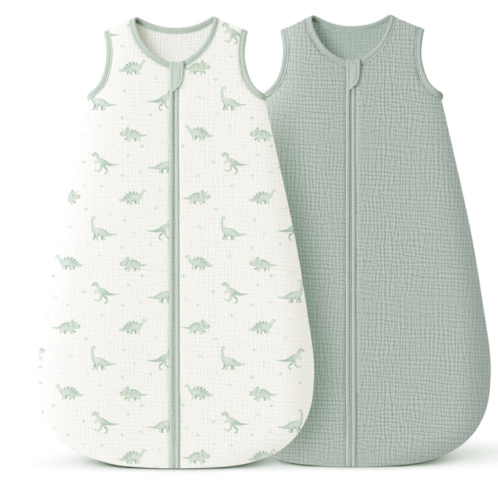 Konssy Muslin Baby Sleep Sack 0-6 Months 0.8 TOG, 2 Pack 100% Cotton Wearable Blanket for Babies, 2-Way Zipper Breathable Sleeping Sack Infant Toddler Essentials for Girls and Boys
