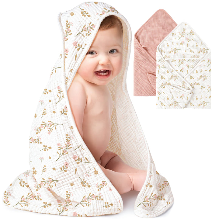 Konssy 2-Pack Muslin Hooded Baby Towels