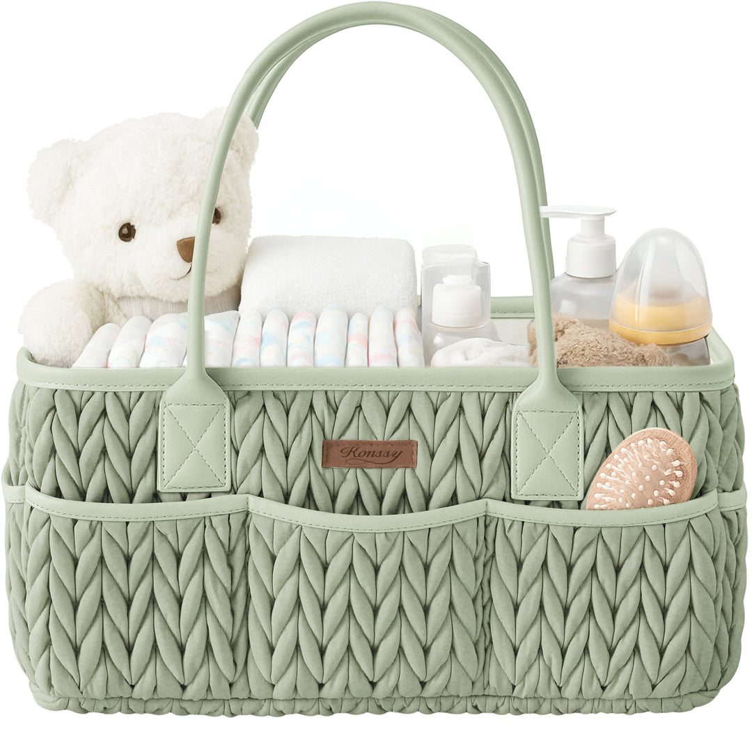 Konssy Braided Quilted Diaper Caddy Organizer