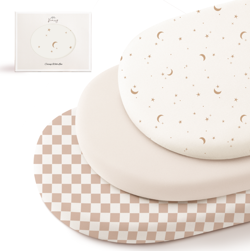 Konssy 3 Pack Stretchy Bassinet Sheets for Baby Girl Boy, Soft Breathable Baby Bassinet Mattress Sheets Fit for Hourglass Oval Cradle, Moses Basket Rectangle Mattress