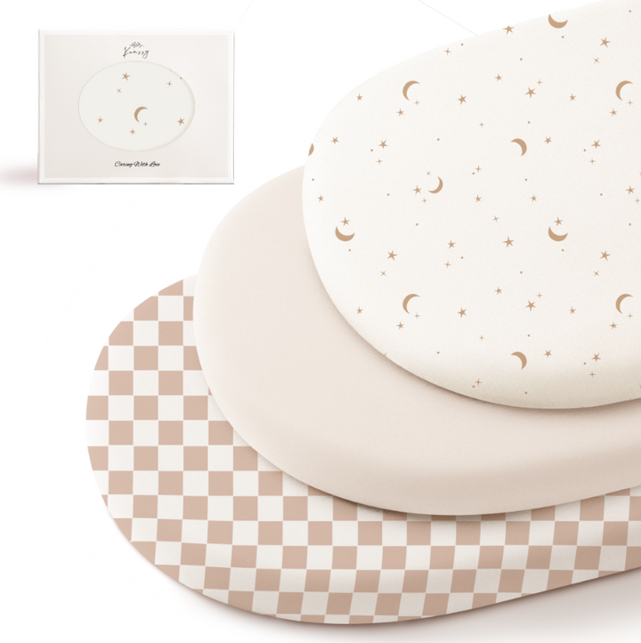 Konssy 3 Pack Stretchy Bassinet Sheets for Baby Girl Boy, Soft Breathable Baby Bassinet Mattress Sheets Fit for Hourglass Oval Cradle, Moses Basket Rectangle Mattress