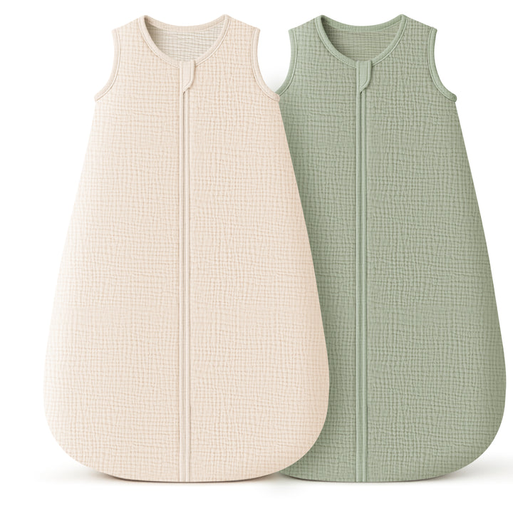 Konssy Muslin Baby Sleep Sack 0-6 Months 0.8 TOG, 2 Pack 100% Cotton Wearable Blanket for Babies, 2-Way Zipper Breathable Sleeping Sack Infant Toddler Essentials for Girls and Boys